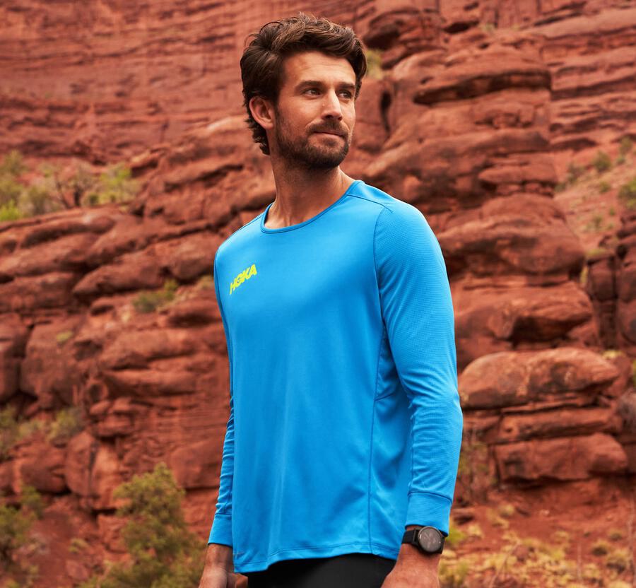 Hoka One One Top Panske Modre - Performance 3/4 Sleeve - 91327-OWMT